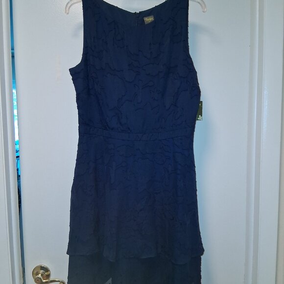 Parker Navy Blue Embossed Floral Sleeveless Dress Sz 12 NWT /B20 - Picture 5 of 11